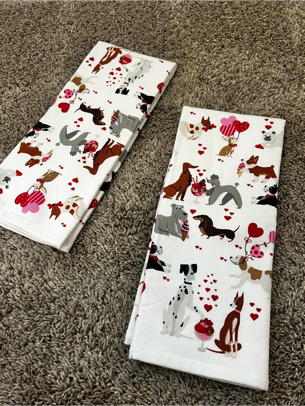 White Dog-Print Decorative Kitchen Towels - Set of 2